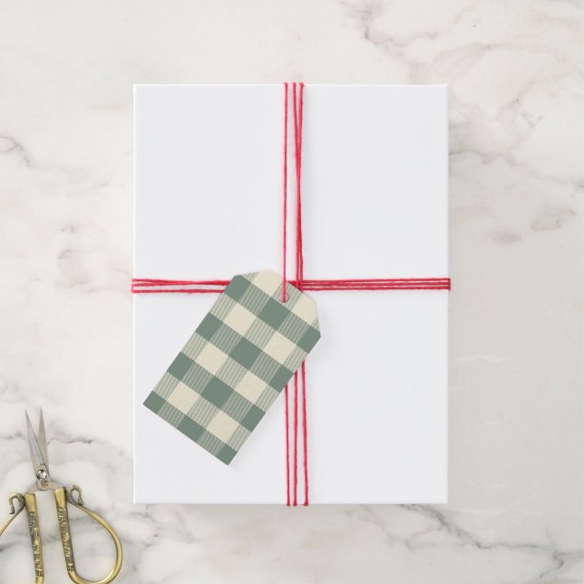 Buffalo Check Plaid Green Gingham Holiday Gift Tag (With Twine)