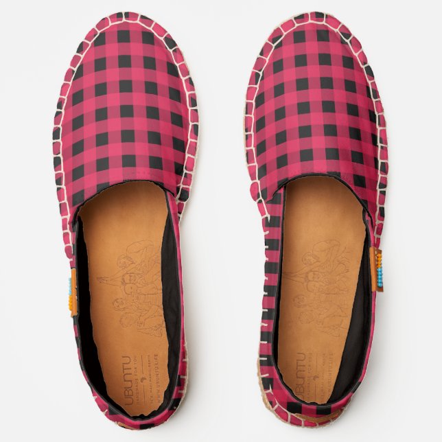 Buffalo Check Plaid Patterned Rustic Red Black Espadrilles (Front)
