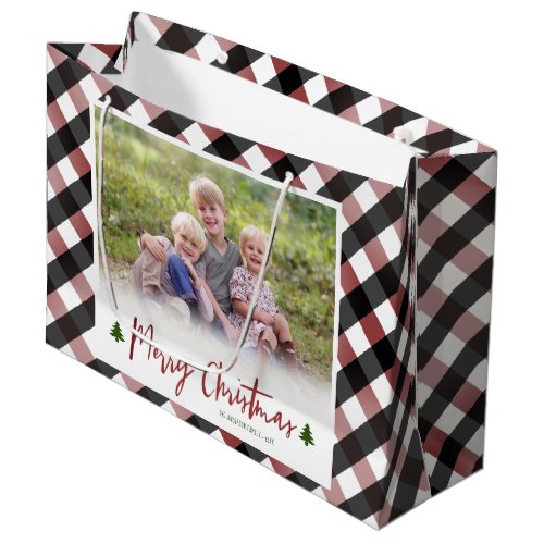 Buffalo Check Plaid Photo Christmas Large Gift Bag