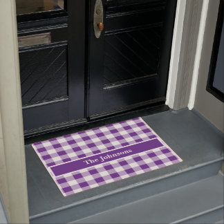 Buffalo Check Plaid Purple and White Personalize Doormat