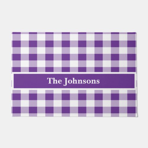 Buffalo Check Plaid Purple and White Personalize Doormat