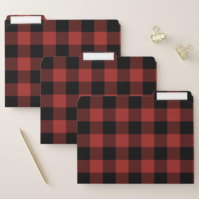 Buffalo Check Plaid Red and Black Rustic File Folder (Set)