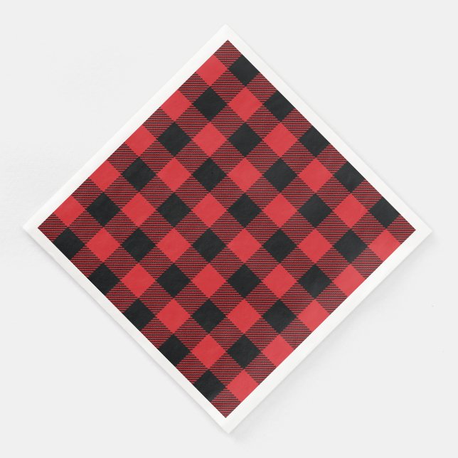 Buffalo Check Red and Black Holiday Paper Dinner Napkins (Corner)