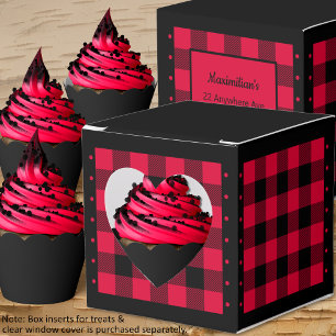 Buffalo Check - Red and Black - Lumberjack Heart Favor Boxes