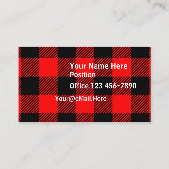 Buffalo Check Red and Black Lumberjack Plaid Decor Business Card (Front)