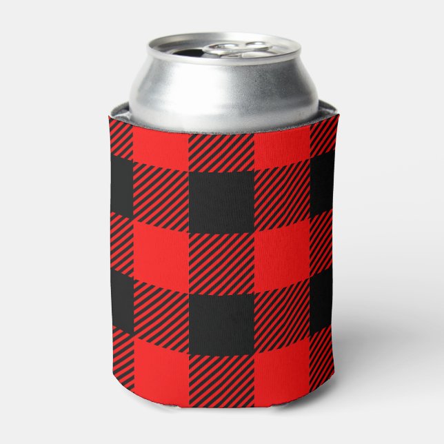 Buffalo Check Red and Black Lumberjack Plaid Decor Can Cooler (Can Front)