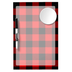 Buffalo Check Red and Black Lumberjack Plaid Decor Dry Erase Board With Mirror