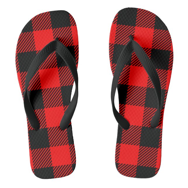 Buffalo Check Red and Black Lumberjack Plaid Decor Flip Flops (Footbed)