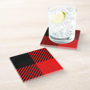 Buffalo Check Red and Black Lumberjack Plaid Decor Glass Coaster