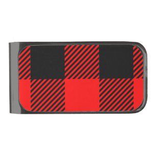 Buffalo Check Red and Black Lumberjack Plaid Decor Gunmetal Finish Money Clip