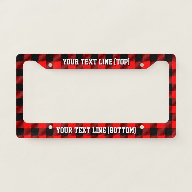 Buffalo Check Red and Black Lumberjack Plaid Decor License Plate Frame (Front)