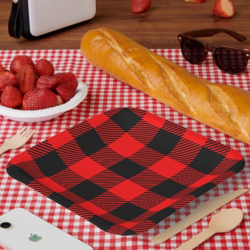 Buffalo Check Red and Black Lumberjack Plaid Decor Paper Plates