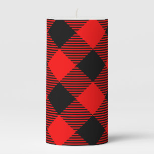 Buffalo Check Red and Black Lumberjack Plaid Decor Pillar Candle