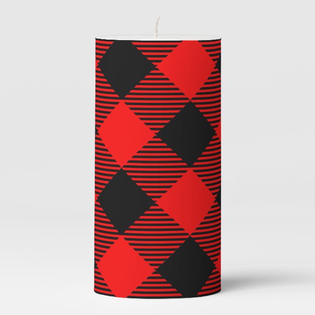 Buffalo Check Red and Black Lumberjack Plaid Decor Pillar Candle (Front)