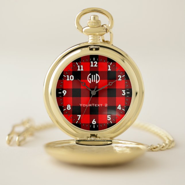 Buffalo Check Red and Black Lumberjack Plaid Decor Pocket Watch (Inside)