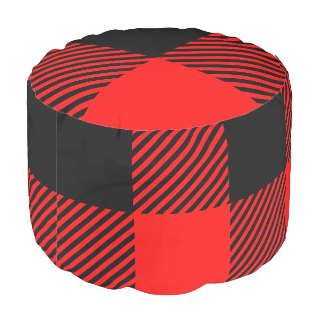 Buffalo Check Red and Black Lumberjack Plaid Decor Pouf (Angled Back)
