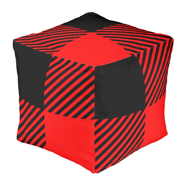 Buffalo Check Red and Black Lumberjack Plaid Decor Pouf (Angled Front)
