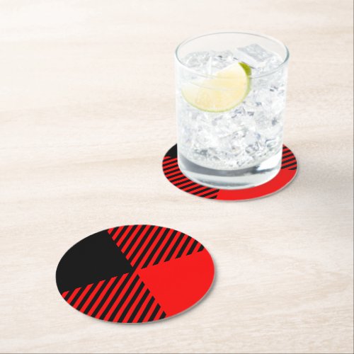 Buffalo Check Red and Black Lumberjack Plaid Decor Round Paper Coaster