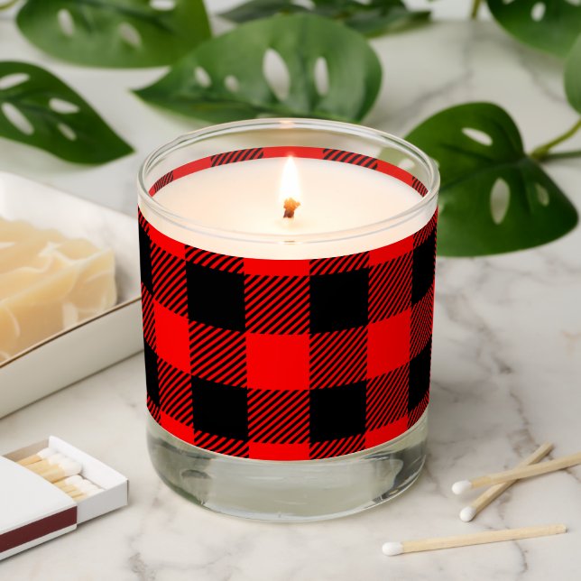 Buffalo Check Red and Black Lumberjack Plaid Decor Scented Candle (Lit)