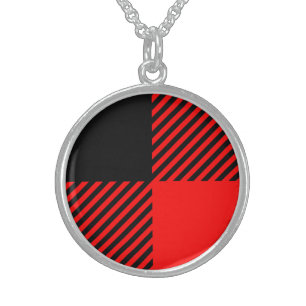 Buffalo Check Red and Black Lumberjack Plaid Decor Sterling Silver Necklace