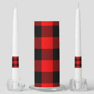 Buffalo Check Red and Black Lumberjack Plaid Decor Unity Candle Set
