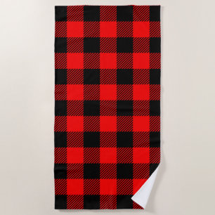 Buffalo Check Red and Black Lumberjack Style Plaid Beach Towel