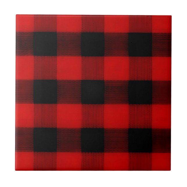 Buffalo Check Red and Black Plaid Ceramic Tile (Front)