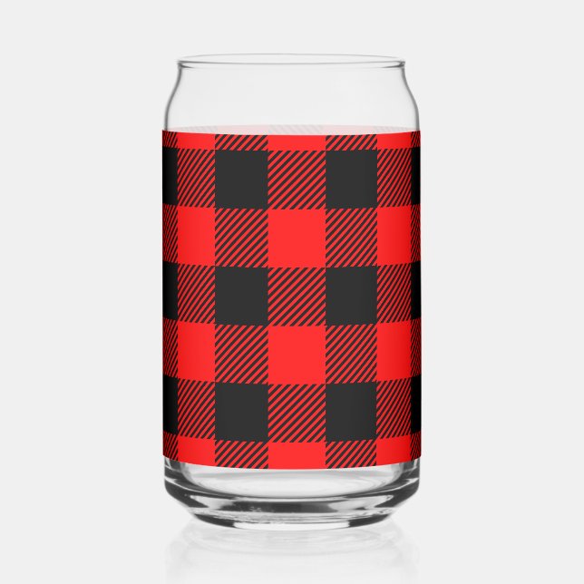 Buffalo Check Red & Black Lumberjack Plaid Decor Can Glass (Front)