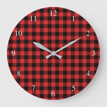 Buffalo Check Red Plaid Large Clock by RewStudio at Zazzle