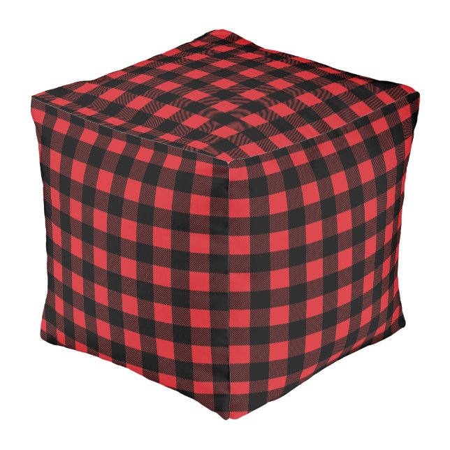 Buffalo Check Red Plaid Pouf (Angled Back)