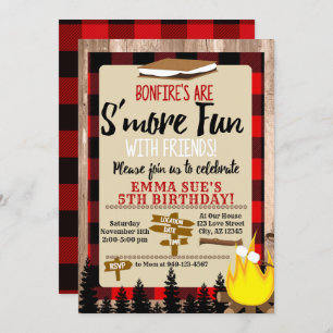 Buffalo Check Red S'more fun with friends Birthday Invitation