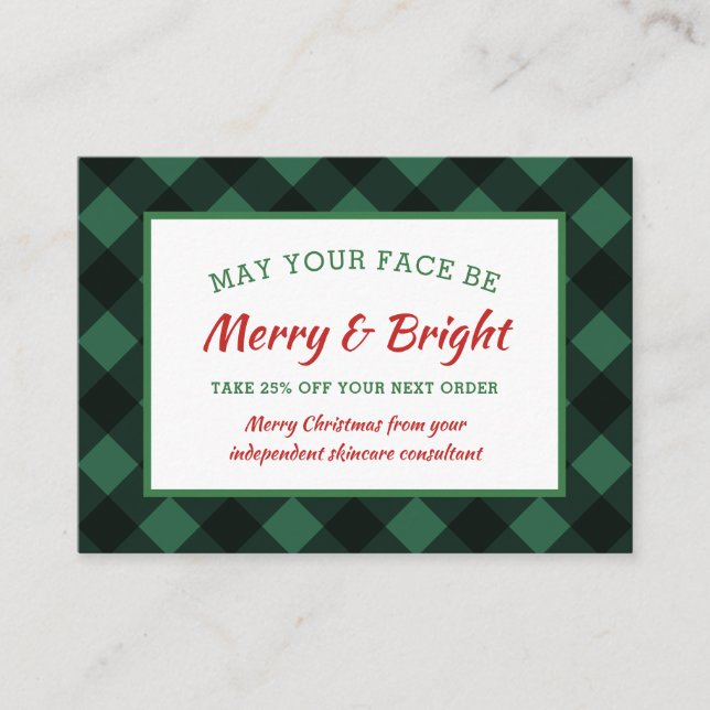Buffalo Check Rustic Christmas Coupon Skincare Business Card (Front)
