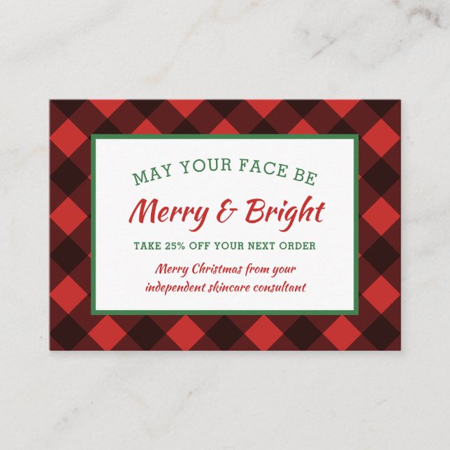 Buffalo Check Rustic Christmas Coupon Skincare Business Card (Front)