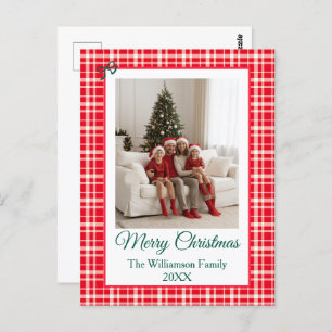 Buffalo Check Style Photo Frame Merry Christmas Postcard