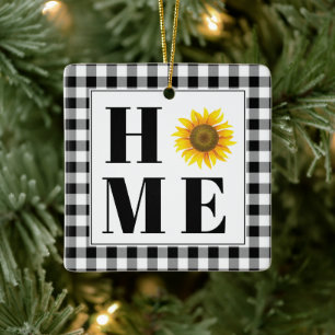 Buffalo check sunflower "Home"  Ceramic Ornament
