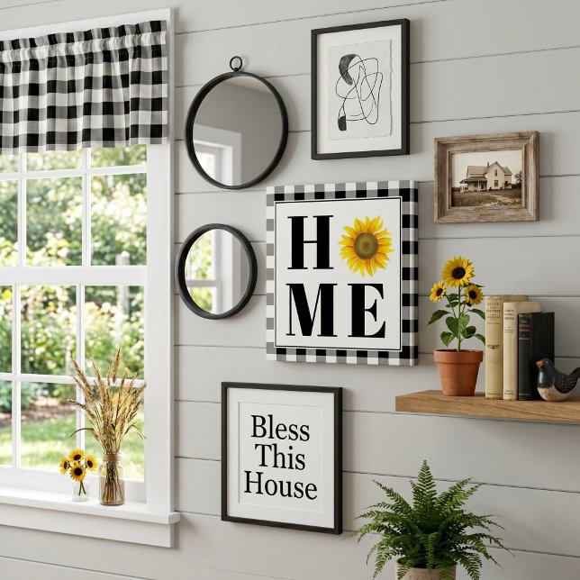 Buffalo check sunflower "Home"   Faux Canvas Print (Creator Uploaded)