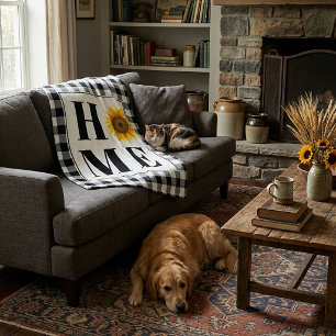 Buffalo check sunflower "Home" Fleece Blanket