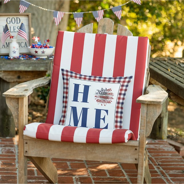Buffalo check sunflower "Home"  Outdoor Pillow (Creator Uploaded)