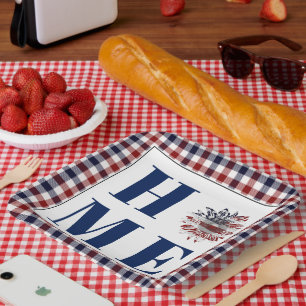 Buffalo check sunflower "Home" Paper Plates
