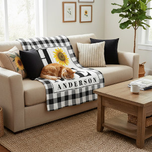 Buffalo check sunflower "Home" personalized Fleece Blanket