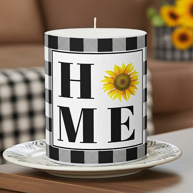 Buffalo check sunflower "Home"   Pillar Candle (Creator Uploaded)