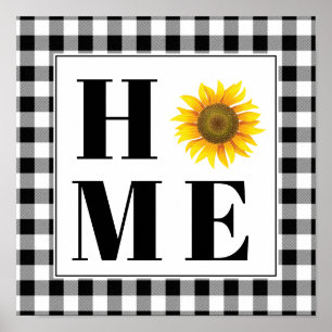 Buffalo check sunflower "Home" Poster