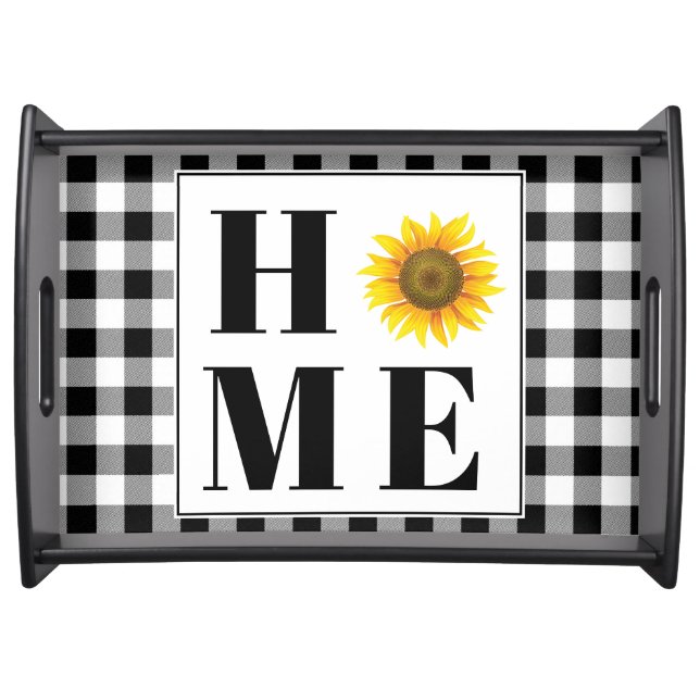 Buffalo check sunflower "Home"   Serving Tray (Front)