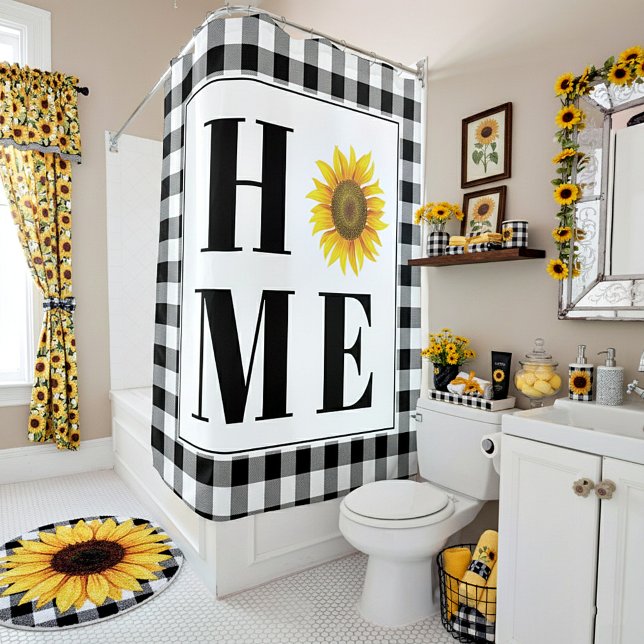 Buffalo check sunflower "Home"   Shower Curtain (Creator Uploaded)