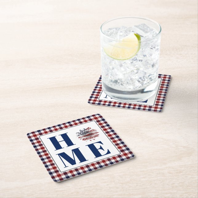 Buffalo check sunflower "Home"  Square Paper Coaster (Insitu)
