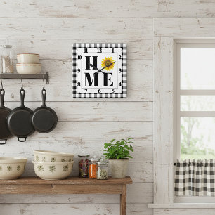 Buffalo check sunflower "Home" Square Wall Clock