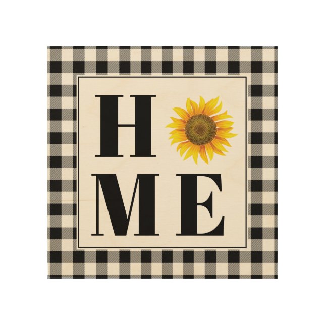 Buffalo check sunflower "Home"  Wood Wall Art (Front)