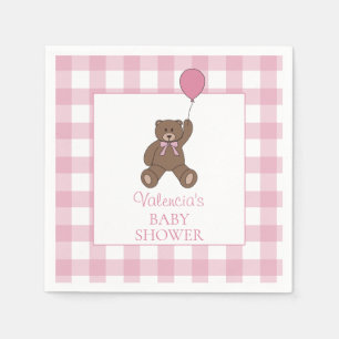 Buffalo Check Teddy Bear and Balloon Baby Shower Napkins
