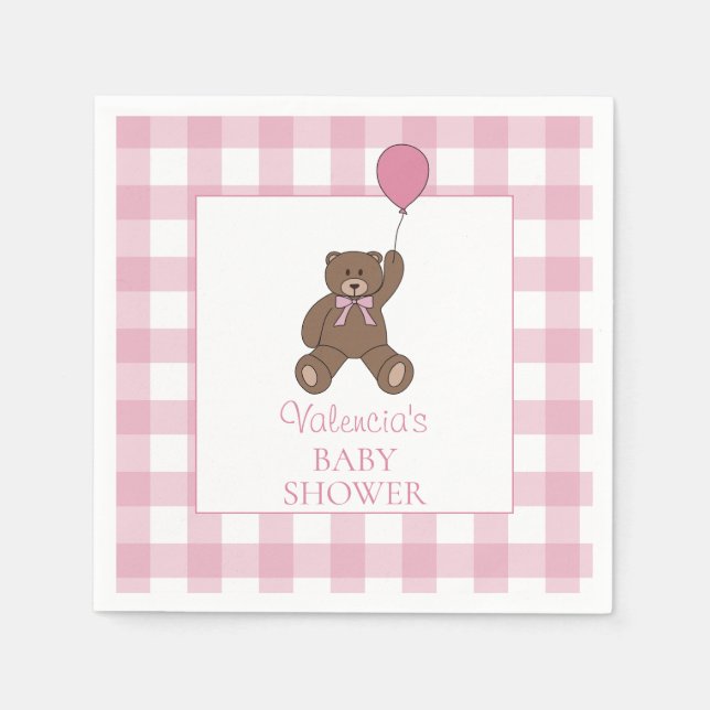 Buffalo Check Teddy Bear and Balloon Baby Shower Napkins (Front)