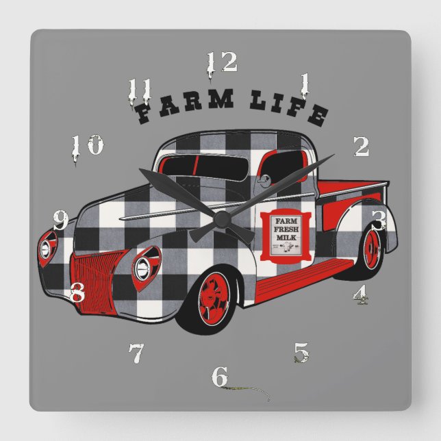 Buffalo Check Truck Square Wall Clock (Front)